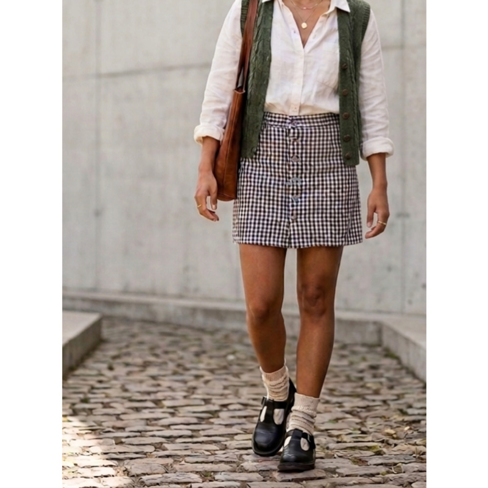 Levi's Gingham Plaid Button Front Mini Skirt 28